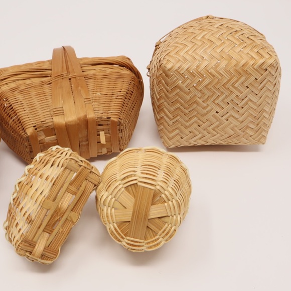 MINI WICKER picnic basket set of 5 vintage - Picture 7 of 16